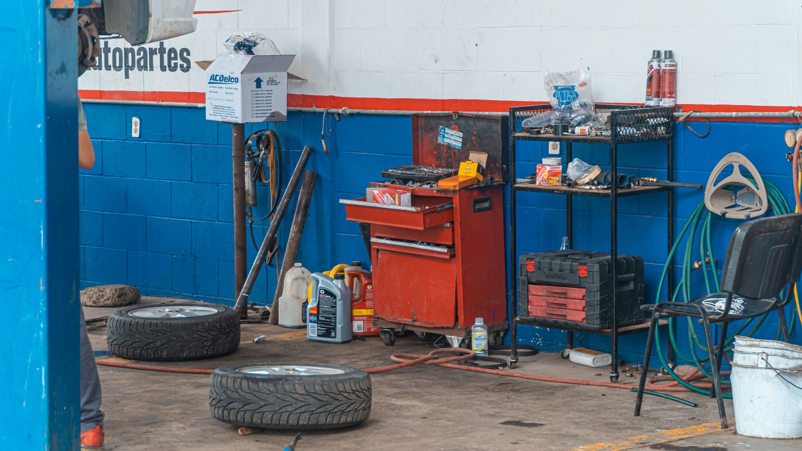 Vehicle in a fully equipped automotive garage