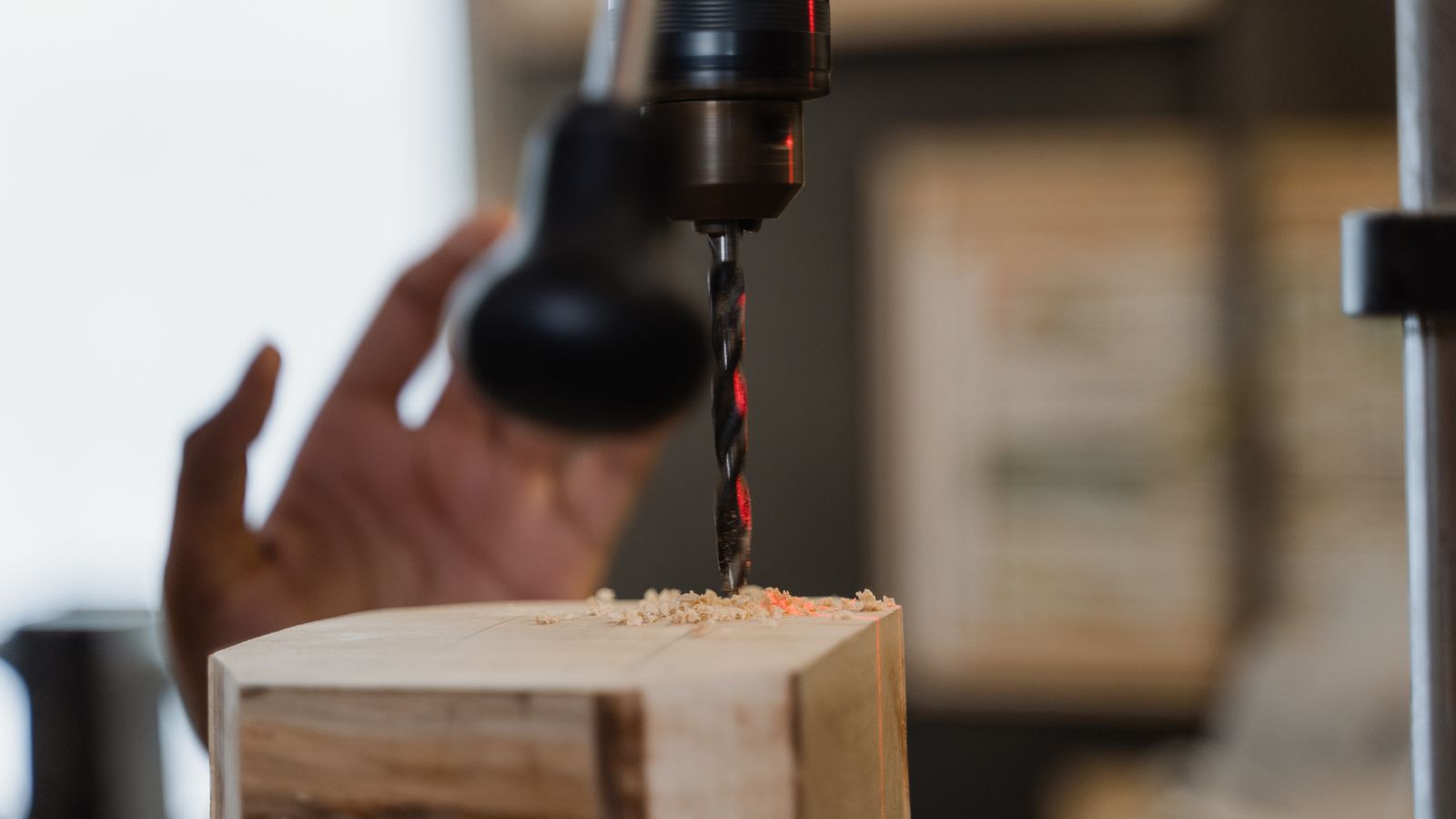 Drill working precisely on a wood project